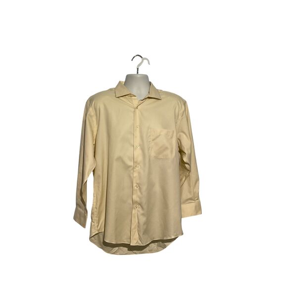 Pronto Uomo Non-Iron Cotton Dress Shirt Men’s Yellow Long Sleeve - Picture 2 of 7